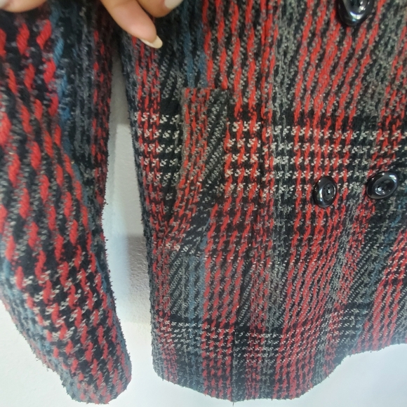 Vintage  checkered red plaid pea retro  wool jacket  vest  coat for woman‎ - Picture 3 of 6